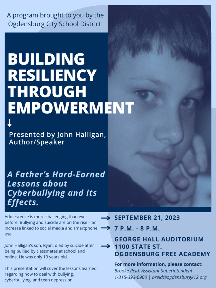 Flyer for Halligan's presentation. Pictured large in graphic is Ryan.